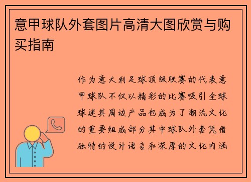 意甲球队外套图片高清大图欣赏与购买指南